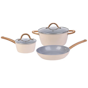 Easycook Almond & Bronze Ceramic Non-stick Cookware Set 3 Piece