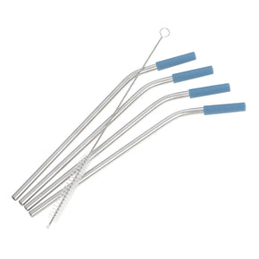 Stainless Steel Straws with Silicone Tip, Pack of 4